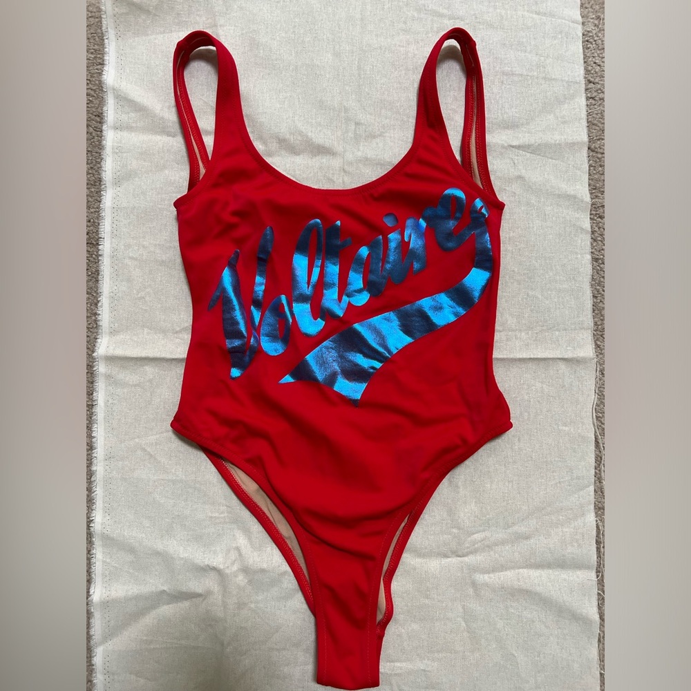 Zadig & Voltaire Red One-Piece with Metallic Blue Script